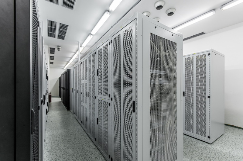 Rows of GPU servers in a data center environment